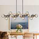 Chandelier,16-Light Black Linear Chandeliers for Dining Room Light 55inch Modern Linear Sputnik Chandelier Large Pendant Lights Kitchen Island Bubble Smoke Gray Glass Globe Kitchen Island Chandelier