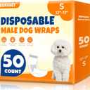 BURVAGY 50 Count Disposable Male Dog Wraps, Male Dog Diapers, Super Absorbent Pee Wraps, Belly Bands for Dogs, Leak Proof, Wetness Indicator, Puppy and Doggie Diaper for Peeing, Small