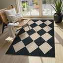 Collive Checkered Easy Jute Outdoor Area Rugs, 3 x 5 Black Washable Rug for Entryway Indoor Non Slip Front Door Mat Kitchen Carpet Modern Geometric Throw Mat for Porch Patio Backyard (Nature/Checkerboard)