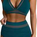 SUUKSESS Women Sexy High Waisted Bikini Sets Mesh Tummy Control Two Piece Swimsuits Halter Push Up Bathing Suits（Royal Blue, S