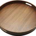 i-lan 16" Large Round Wooden Serving Tray with 2" Sides, Circle Walnut Food Storage Display Platter Plate with Handles,Decorative Wood Tray for Coffee Table,Ottoman,Vanity,Kitchen, Bathroom