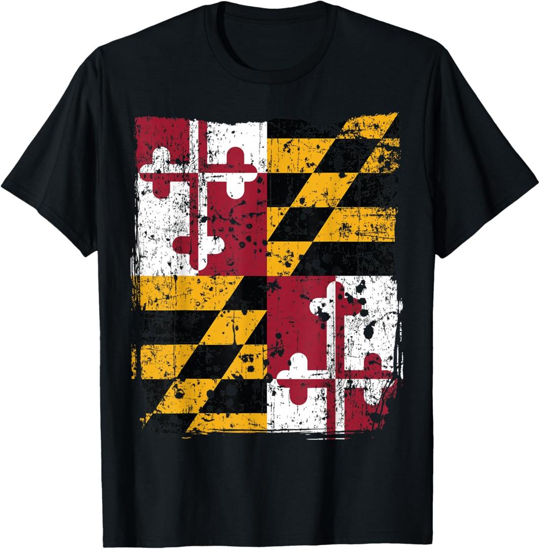 Maryland State Flag, Faded Flag of Maryland T-Shirt T-Shirt (Black, XL)