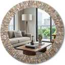 Sintuff Large 24 Inch Round Capiz Shell Mirror, Coastal Seashell Wall Mirror for Beach House Handcrafted Capiz Seashell Sunray Wall Decor for Living Room, Bedroom Vanity