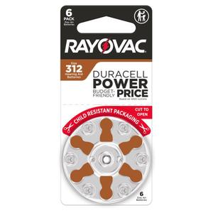 Rayovac Size 312 Hearing Aid Batteries (6 Pack)