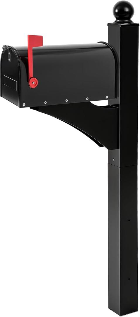 Colingmill Black 1 Set Iron Mailbox Posts with Mailbox for Outside Ground Mounting Post 56 Inch Tall Heavy Duty Architectural Stand with 8 Screws for Outdoor Use