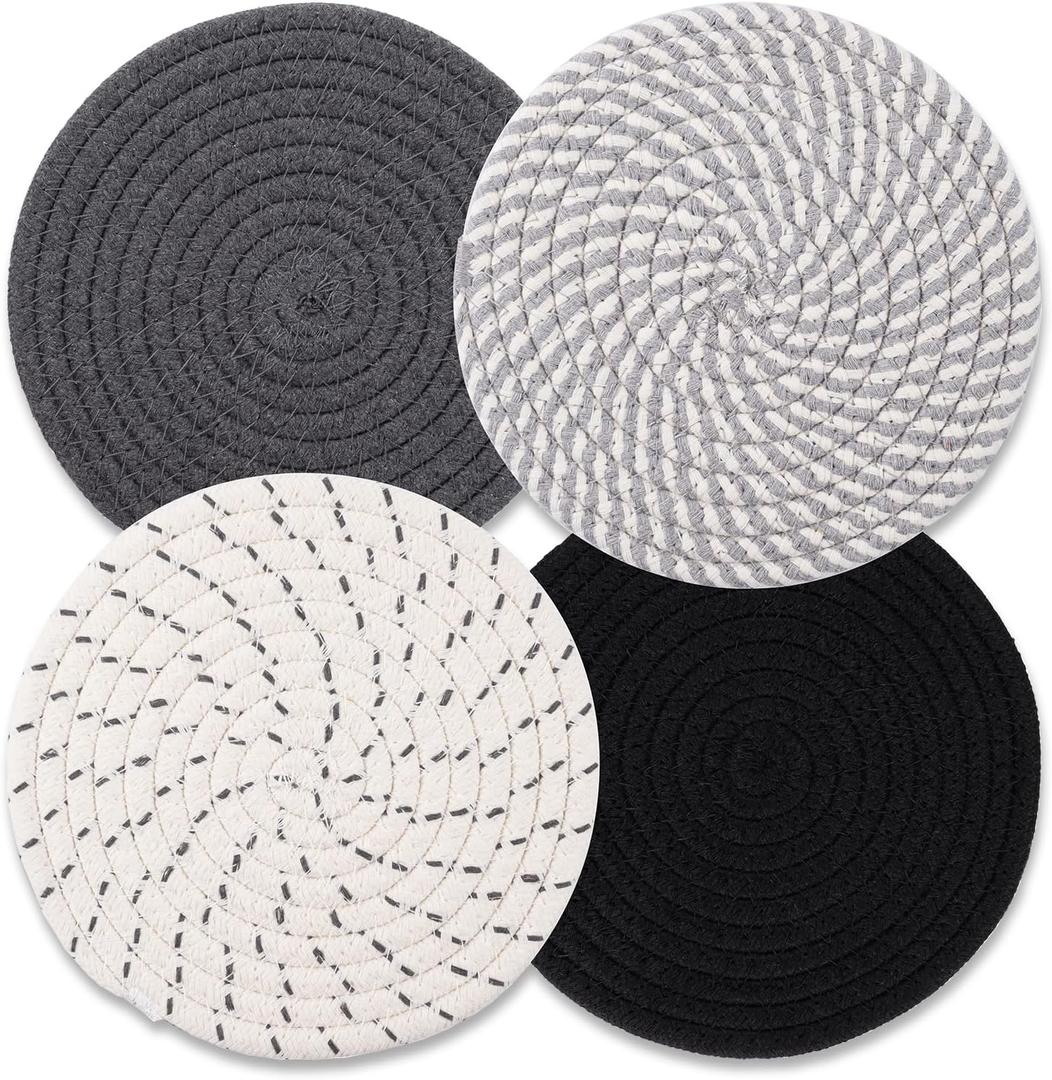 Trivets for Hot Dishes, Hot Pads for Kitchen, 7'' Trivets for Hot Pots and Pans, Pot Holders for Kitchen, Pot Holders Heat Resistant 4-Pcs, Kitchen Essentials for New Home (Gray)