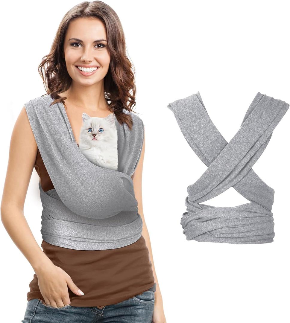 Dog Sling Carriers, Cat Wrap Carrier Chest, Front Facing Dog Sling, Hands Free, Size Adjustable, Soft Cotton, Swaddle Bag for Outdoor(Light Grey)