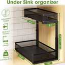 Under Sink Organizer 2-Pack, Metal 2-Tier Pull-Out Cabinet Shelf with Slide-Out Mesh Drawers, Height Adjustable, Space-Saving Under Sink Storage Racks for Kitchen, Bathroom, Laundry Room