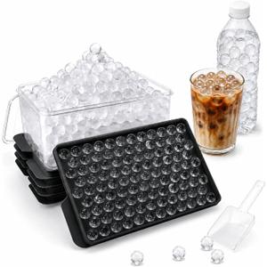Mini Ice Cube Trays, 4pk, Make Tiny Pebble Ice Balls for Coffee, Fast Chill, Easy Release, Stackable with Lid & Storage Bin, 4Pack