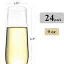 Bestluck 24 Pack 9 oz Stemless Plastic Champagne Flutes, Clear Disposable Champagne Toasting Glasses, Shatterproof and BPA-Free Drinkware for Party & Graduation & Wedding