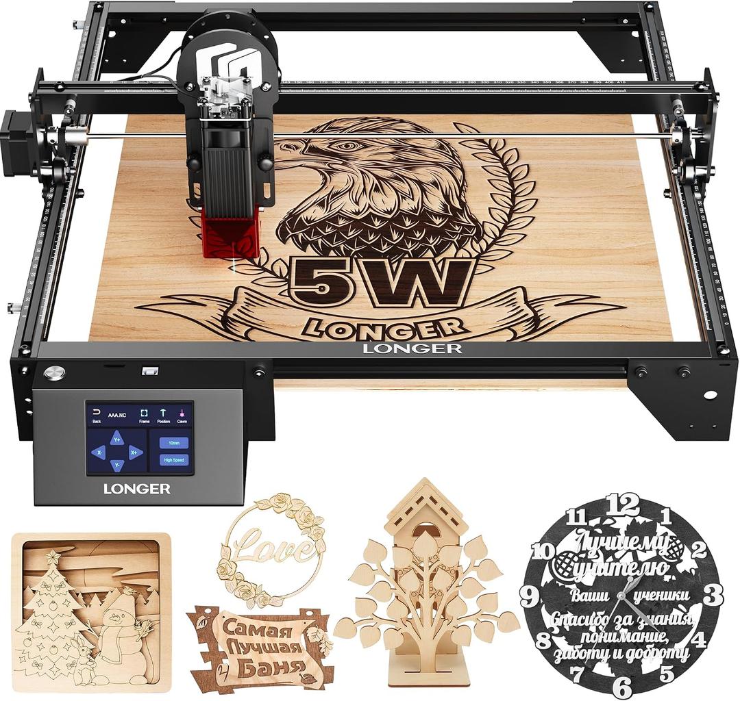 LONGER Laser Engraver Ray5 5W Higher Accuracy DIY Laser Engraving Machine with 3.5" Touch Screen,Offline Usage Laser Cutter,400x400mm,0.08mm Laser Spot, CNC Laser Cutter for Wood Metal Acrylic Glass