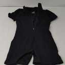 OQQ Women Rompers Ribbed Short Sleeve Zip Front Stretch Tummy Control Yoga Workout Rompers Black Medium