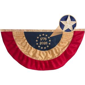 USA 250th Anniversary Bunting Flag 3x6 FT, Vintage Tea Stained Betsy Ross Flag with 13 Embroidered Stars, 1776-2026 Bennington Pleated Fan Banner for 4th of July Outdoor Decorations