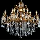 Modern Chandelier Lighting Antique Gold Crystal Chandeliers for High Ceiling Foyer Entryway Living Room 15-Light Crystal Candle Chandelier Light Fixture Staircase Oversize Round 36.4"