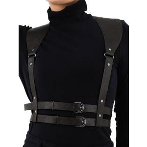 CLOACE Punk Leather Waist Chain Leather Adjustable Body Chain Belt Goth Rave Halloween Body Accessories Jewelry for Women (Black)