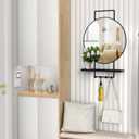 BEAUTME Wall Mirror with Shelf and Hooks, Round, Modern, 30x20 Inch Black
