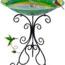 DREAMSOUL 20" Peacock Large Bird Bath Stand, Metal Bird Baths for Outdoors with Folding Bracket, 4.5 Inch Deep Birdbath for Garden Yard Decor