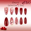 Red Press on Nails Almond Medium Fake Nails Red Glitter Heart Acrylic Nails Gradient False Nails Valentine's Day Artificial Nails Glue on Nail for Women Manicure Nail Decoration 24Pcs