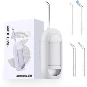 Water Flosser - Waterproof Portable for Teeth Water Dental Flosser Portable Cordless Oral Irrigator 3 Modes 6 Flossing Nozzles, Compact & Light for Travel (White)