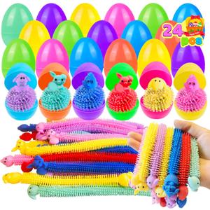 24 Pack Prefilled Easter Eggs with Bunny Stretchy Strings Sensory Fidget Toys Inside Great for Kids Aduts Toddlers Easter Basket Stuffers Party Favors Egg Fillers Gifts