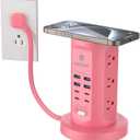 Power Strip Tower, kakyanill Surge Protector Tower 9 AC Outlets 8 USB (4 USB C), 6 Ft Retractable Extension Cord, Charging Station for Office Dorm Room, Pink
