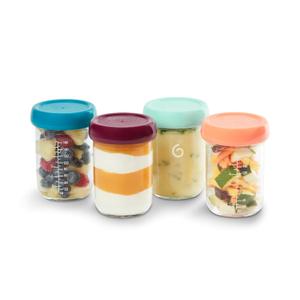 Babymoov Baby Glass Food Jars, Set of 4 (8oz Each) BPA-Free Storage Containers, Leakproof Lids, Microwave, Freezer & Dishwasher Safe, Baby Registry Essential