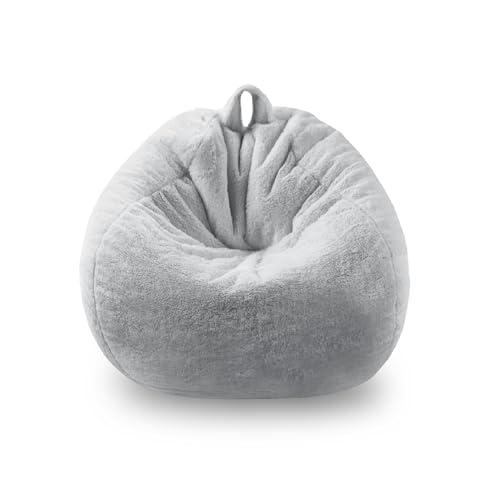 Faux Fur Comfy Bean Bag Chair Cover (No Filler), Fluffy Stuffed Animal Storage Bean Bag Covers Large Bean Bag Sofa for Adults, Premium Furry Fuzzy Beanbag for Living Room Bedroom, Light Gray