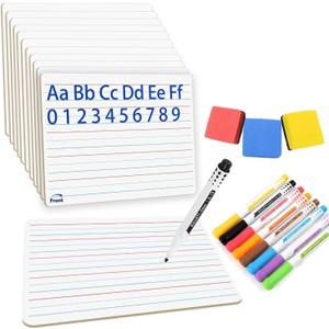 12PCS Dry Erase Boards,9"x12" Double Sided Small Whiteboards with Lines,Students,Education Teacher Classroom,Mini Portable Drawing Learning Lapboards with Colors Pens and Erasers.