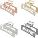 WORTL 3.5 Inch Square Metal Large Claw Clips, 4 Pack Rhinestones Hair Clamps for Women and Thinner,Thick hair styling,Strong Hold jaw clips