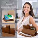 Asuwish Phone Case for Samsung Galaxy S21 FE 5G Zipper Wallet Cell Cover with Tempered Glass Screen Protector Crossbody Strap Flip Credit Card Holder S 21 EF S21FE5G UW S21FE 21S G5 6.4 inch Men Brown