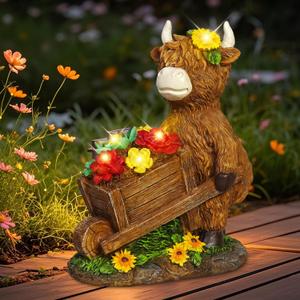 TEDOF Solar Highland Cow Statue with Flower Decor, Funny Outdoor Garden Ornament for Yard Patio Lawn, Birthday Gift for Women Mom