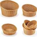 Set of 3 Rattan Bread Basket, 3 Sizes Stackable | Wicker Storage Bowls, Woven Serving Basket, Decorative Plastic Round Fruit Baskets, For Kitchen, Counter, Organizing