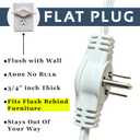 W4W Twin Extension Cord Power Strip - 3 Prong - 18 Foot Cord - 9 feet on Each Side - Flat Head (Wall Hugger) Outlet Plug - 6 Polarized Outlets