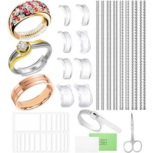 38 Pcs Ring Sizer Adjuster for Loose Rings with Ring Size Measuring Tool, Plug-in Invisible Ring Guards Silicone Tightener EVA Foam Ring Size Adjuster Set with Polishing Cloth (Transparent)