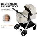 Accombe Baby Stroller, 2 in 1 Newborn Stroller Convertible Bassinet for Infant Toddler Pram with Footmuff (Camel)
