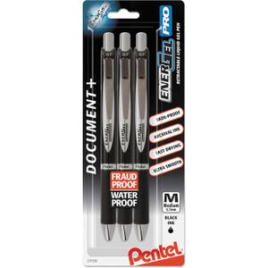 Pentel EnerGel Permanent Gel Ink Rollerball Pen, Black, 3 Pack (BLP77BP3A)