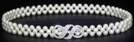 Elegant Fashion Pearl Belt Adjustable Elastic Waist Chain Dress Belt For Women Elegant Infinity Design Pearl Waist Belt Ladies Belt For Dress