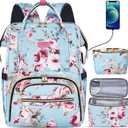 Kaome Lunch Backpack 15.6 Inch Laptop Backpack for Women with USB Port Nurse Gift Teacher Work Backpack Cooler Insulated Lunch Bag Waterproof Daypacks for Work Picnic Travel Anti-theft (Blue Pink)