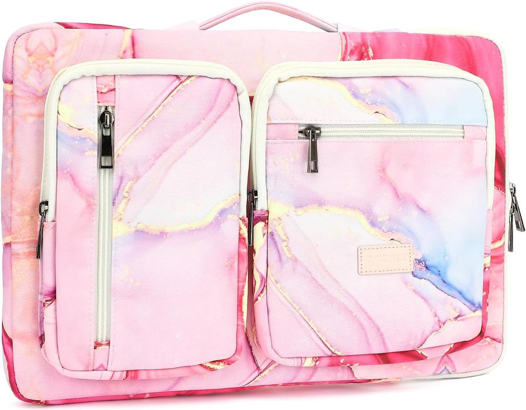 DACHEE 360 Protective Laptop handle Bag,Laptop sleeve case 15.6 inch Computer Bag Compatible with MacBook Air 15 inch (New Pink Marble)