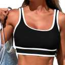 Bikini Tops for Women Sport Bra Swimsuit Top Color Block Push Up Padded Bathing Suit Top Cropped Tankini Tops Only (Black, M)