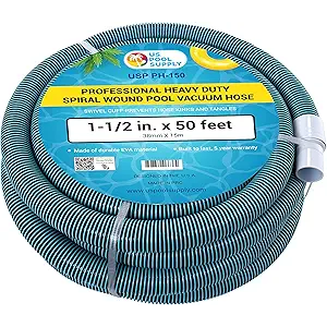 U.S. Pool Supply Pool Vacuum Hose - 1-1/2" x 50' Professional Heavy Duty Pool Hose for Inground, Spiral Wound with Kink-Free Swivel Cuff - Connect to Vacuum Heads, Skimmer, Cleaner, Filter Pump Inlet
