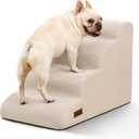 Aodisman Dog Stairs Ramp for Bed and Couch,4 Step Dog Steps for Small Dogs,Pet Stairs with Non-Slip Bottom for Old Cats,Indoor Pet Steps,Comfort,Durable,17.4" H,Beige