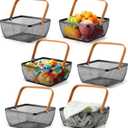 6 Pcs Metal Mesh Steel Basket with Handle Small Shopping Baskets Square Wire Harvest Storage for Kitchen Storage Garden Picnic Bathroom Organizing, 8.46 x 8.46 x 4.13 Inch(Black)