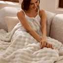 Bedsure 3D Fleece Bubble Blanket for Couch - GentleSoft Beige Throw Blanket for Sofa Bed Room Decor - Luxury Soft Cozy Gifts for Women, Lightweight, All Seasons, Beige, 50"60"