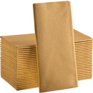 Gold Paper Napkins | Linen Feel Guest Disposable Cloth Like Dinner Napkins | Hand Towels | Soft, Absorbent, Paper Hand Napkins for Kitchen, Bathroom, Parties, Weddings, Dinners | 50 Pack