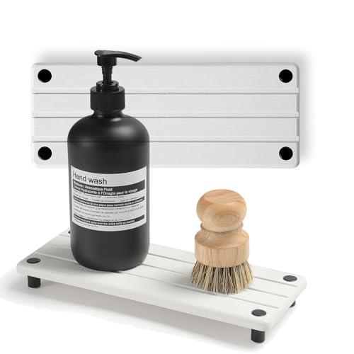 Razborci 2 Pack Fast Drying Water Absorbing Diatomite Stone Mat Tray for Kitchen & Bathroom Counter - Instant Dry Sink Caddy Organizer - Vanity Holder for Soap and Sponge – White 10" x 4"