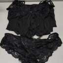 Sexy Open Front V Neck Ruffle Sheer Mesh Lace Wireless Babydoll Lingerie Dress with Thong 2 Piece (Black)