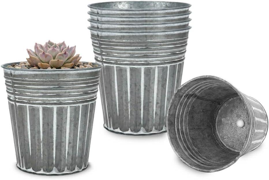 vensovo 4 Inch Galvanized Bucket Planter - 6 Pack Small Metal Flower Pots with Drainage Holes & Plugs, Rustic Silver Tin Pots for Indoor Herbs, Outdoor Succulents, Farmhouse Home Garden Decor