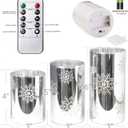 MELTONE Snowflake Holiday Flameless Candles: Real Wax Flickering Battery Operated Glass LED Candles with Remote - Home Xmas Party Christmas Decor - Set of 3
