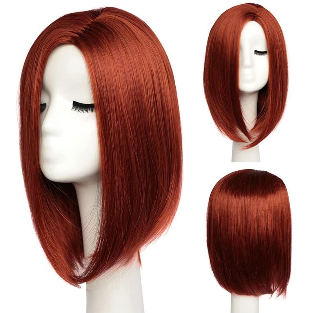 Short Bob Copper Red Wigs for Women Neck Length Full Wig Natural Honey Red color Looking with Wig Cap(12 inch)